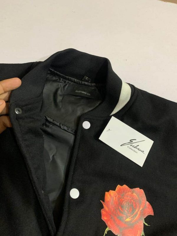 Letterman varsity wool leather sleeve jacket coat black screen printing logo custom collar manufacturer addiction enterprises