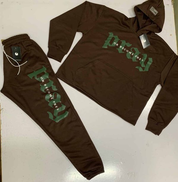 Oversize drop shoulder jogger suits custom chocolate brown screen printing logo apparel manufacturer pvc patch addiction enterprises