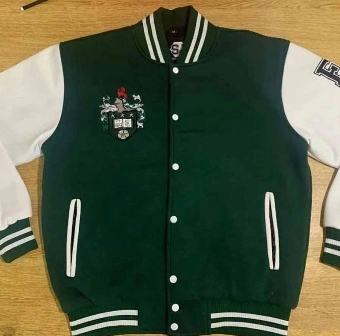 Jacket Makers Green and White Varsity Letterman Jacket